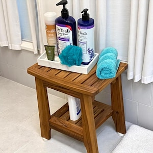 Teak Shower Bench with Shelf & Handle With also Water Proof Spa Stool