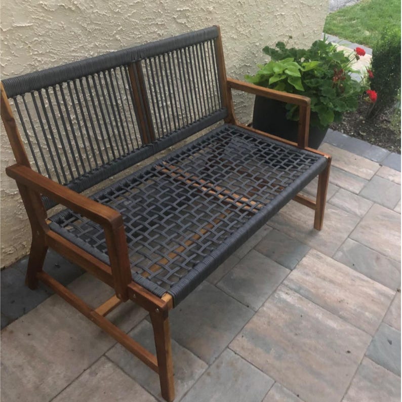 Acacia Wood Outdoor Bench: Foldable Patio Loveseat With Rope - Etsy
