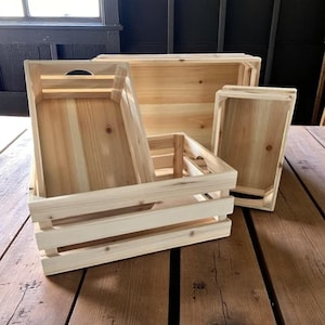 Set of 4 Nesting Wooden Crates for Display Rustic Wooden, Rustic Handmade Wood Crate with Handles, Durable Large Wooden Crates for Display