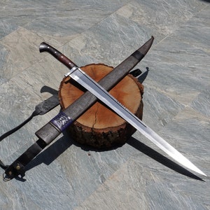 36.5&quot;hand forged carbon steel Handmade Full Tang Survival Hunting Sword with Leather Sheath, Historic Gurkhas Sword, Custom Sword from Nepal