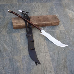44.1&quot; Hand-Forged Long Handle Dao Machete carbon steel with Leather Sheath, Jungle Machete Sword,Knife,Perfect For Gift