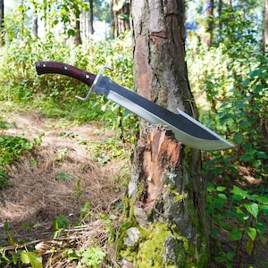 24-inch handgesmeed machetezwaard van koolstofstaal met geslepen houten handvat, uniek mes, bushcraft-machete, VS