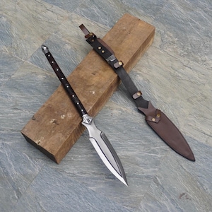 Hand-Forged 30-Inch Viking Spear: Hand-Engraved Carbon Steel with Leather Sheath