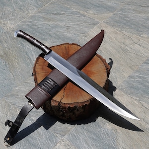 29,5-inch handgemaakte Viking-machete met leren schede, Nepalees kapmes, hoogwaardig koolstofstalen mes Perfecte jacht, kamperen, dagelijks gebruik