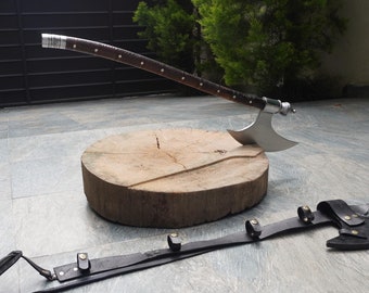 Hand-Forged Carbon Steel Viking Axe: Personalized Camping Axe with Leather Sheath