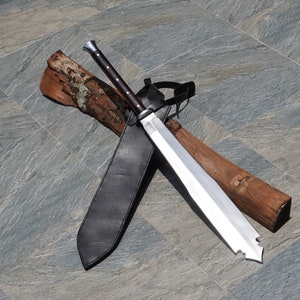 32.5"Unique  Handmade Long Handle Double edged  Dao Machete, Jungle Hunting Machete Sword, Viking Machete, Survival Tool, Ready to use