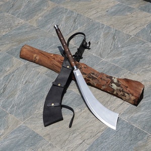 35.5&quot; Hand-Forged Long Handle Machete with Leather Sheath, Ready to use Sharp Blade, Hunting Dao Sword, Survival Tool,Unique Groomsmen Gift