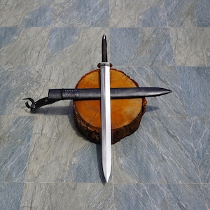 32&quot; Hand-Forged Viking Sword: Handcrafted Carbon Steel Blade, wood Handle, Functional & Sharpened, Double Edged Sword, Perfect gift