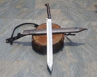Hand-Forged Carbon Steel Machete, Leather Sheath, Hunting Sword