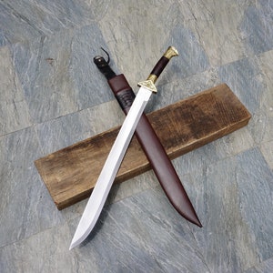 33.5&quot; Hand-Forged CARBON STEEL one of a kind Nepalese Sword with Leather Sheath, Viking Sword, Anniversary Gift unique design