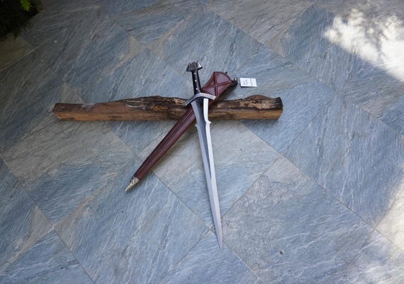 Hand Forged Carbon Steel Viking Sword, Leather Sheath, Medieval Style