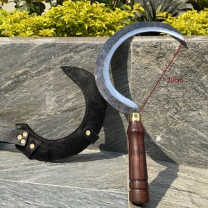 14-inch hand forged caron steel Leather-coated Sickle, Nepalese sickle, Handcrafted Garden tools sickle, Herb knives, Gardener's Gift.