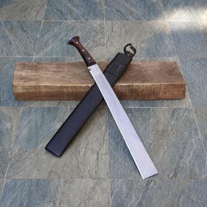 30.1&quot; Hand-Forged Steel Full Tang Machete with Leather Sheath, Nepalese Custom Machete Knife, Versatile Blade, Collectible, one of a kind