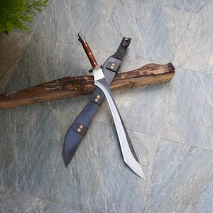 29.5&quot; Hand Forged carbon steel Machete with Leather Sheath, Bowie Machete Sword, Machete, Engraved knife, Ceremonial, two tone blade unique