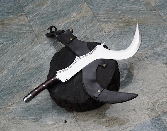 Hand-Forged Carbon Steel Khopesh Sword: African Throwing Blade with Scabbard