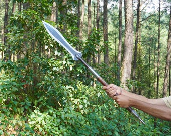 Hand-Forged Carbon Steel Spear: Medieval Style with Leather Sheath