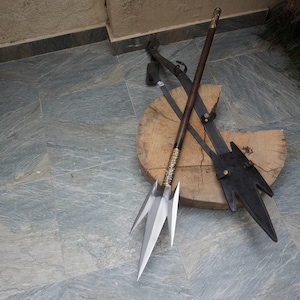 47&quot; Hand Forged carbon steel Spear with Leather Sheath, Bowie Spear, Trishul Spear Unique Ceremonial man cave displays perfect Gift for him