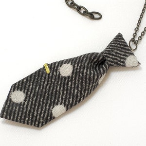 Unisex Mini Tie Grey Polka Dot Necklace image 1