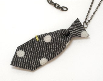 Unisex Mini Tie Grey Polka Dot Necklace