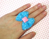 Sweet Puffy Star Blue Bow Ring