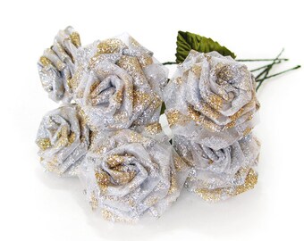 LAST SUPPLY - Silver Gold Glitter Rose Bouquet