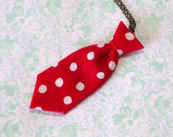 Unisex Mini Tie Red Polka Dot Necklace Pin