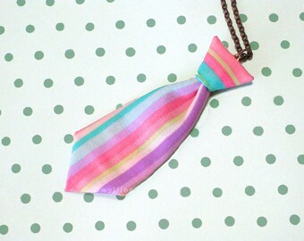 Unisex Mini Tie Rainbow Stripe Necklace