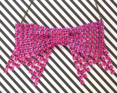Faux Jewel Ribbon Bow Tie Necklace - Hot Pink
