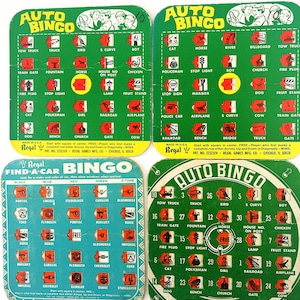 Juego de 4 tarjetas de bingo vintage para autos