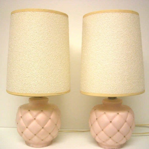 Vintage Pink Glass Bedside Lamps