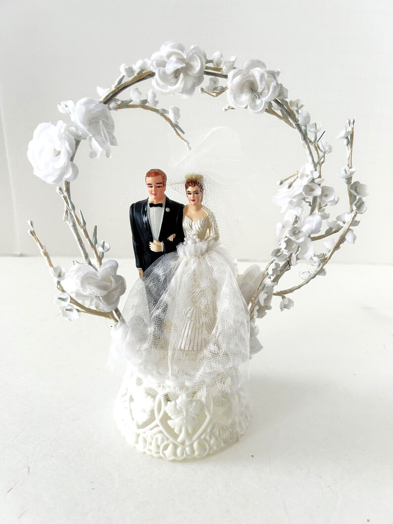 Vintage Wedding Cake Topper Bride and Groom image 1