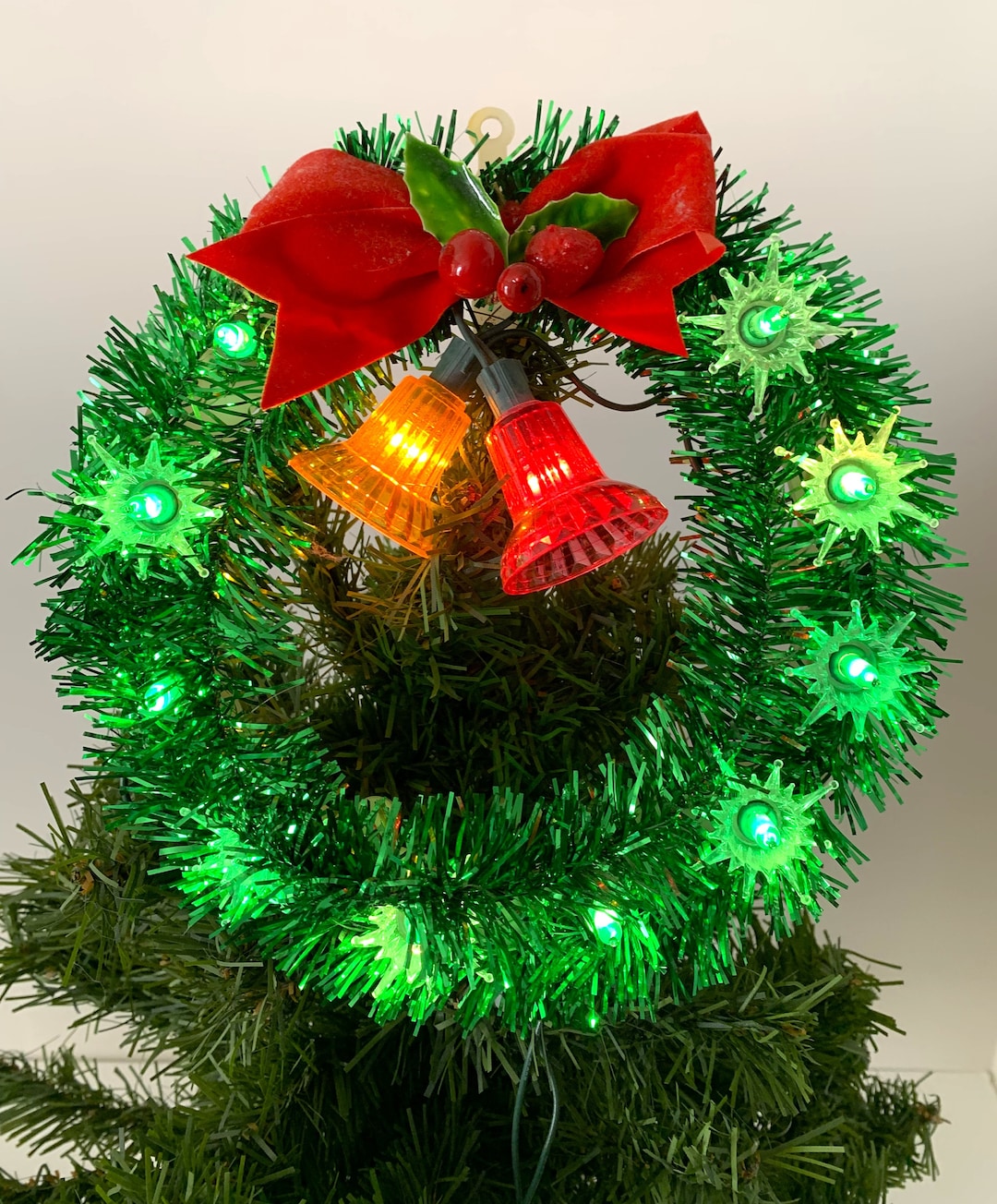 Vintage Wreath Light Candle Tree Topper Bells Flashing Etsy