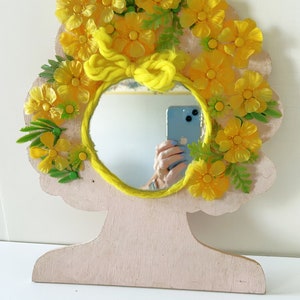 Vintage Mod Mid Century Mirror Yellow flowers