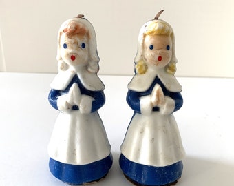 Vintage Gurley Pilgrim Girls Thanksgiving Set of 2