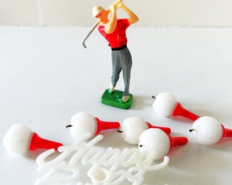 Vintage Happy Birthday Golfer Cake Topper 6 Golf Ball Candles