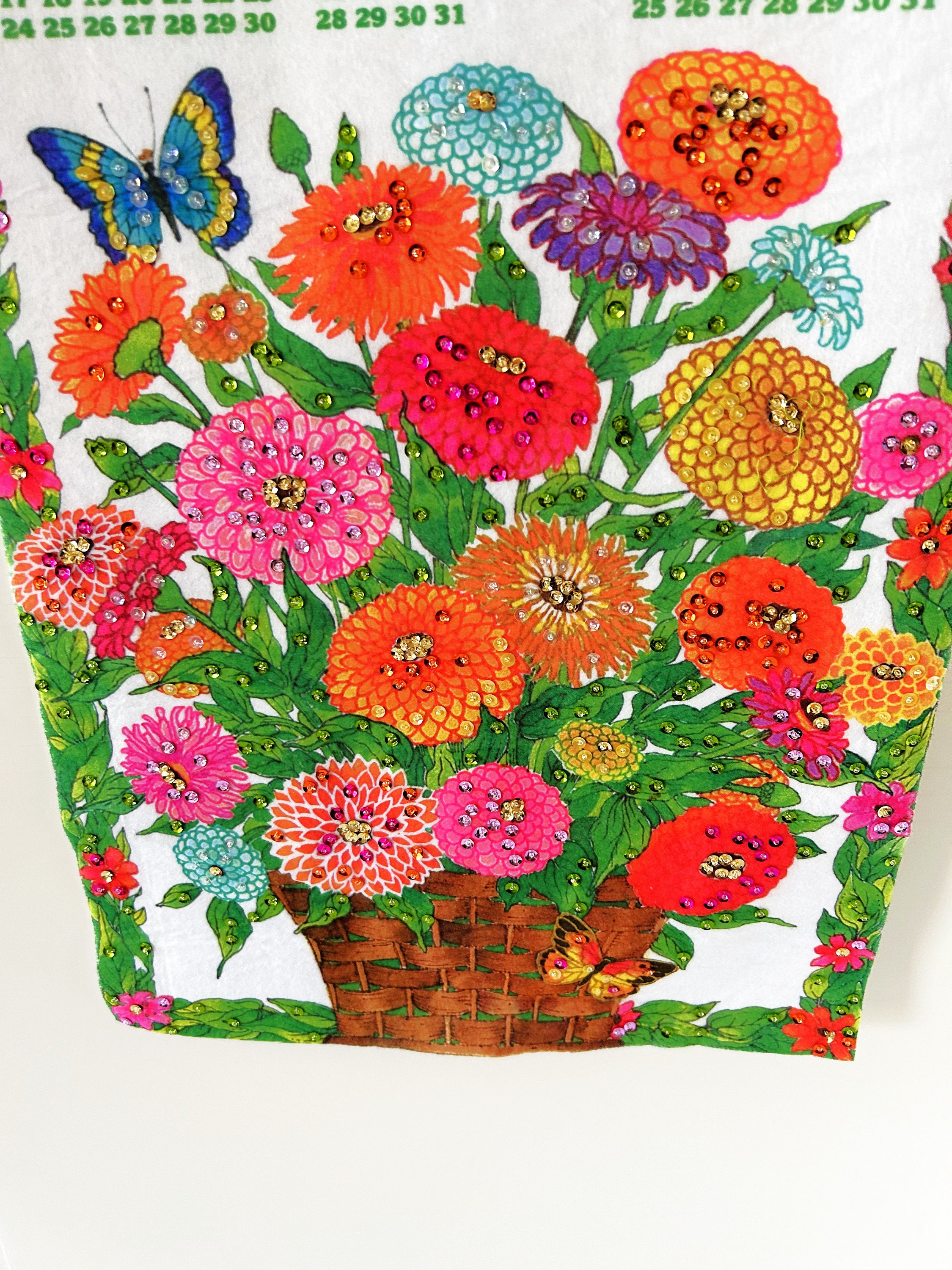 Vintage 1983 Sequined Calendar Pink Orange Zinnias - Etsy