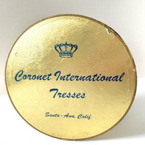 Vintage Mid Century Gold and Pink Wig Box Coronet International Tresses