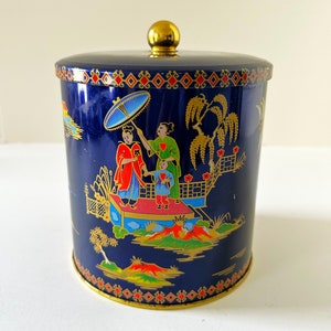 Vintage Royal Blue Tin Damer England asiatisk design