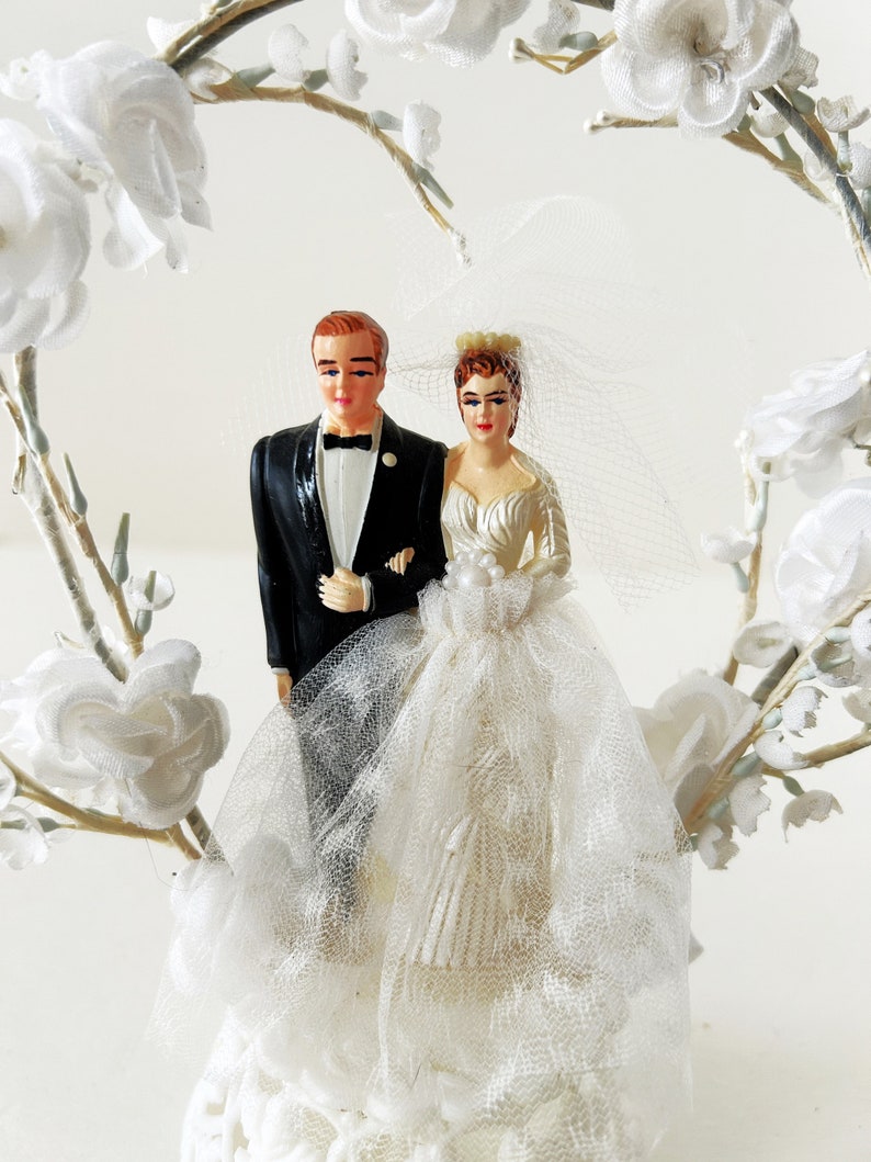 Vintage Wedding Cake Topper Bride and Groom image 3