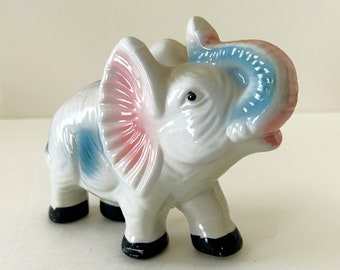 Vintage Porcelain Elephant Lucky Trunk Up