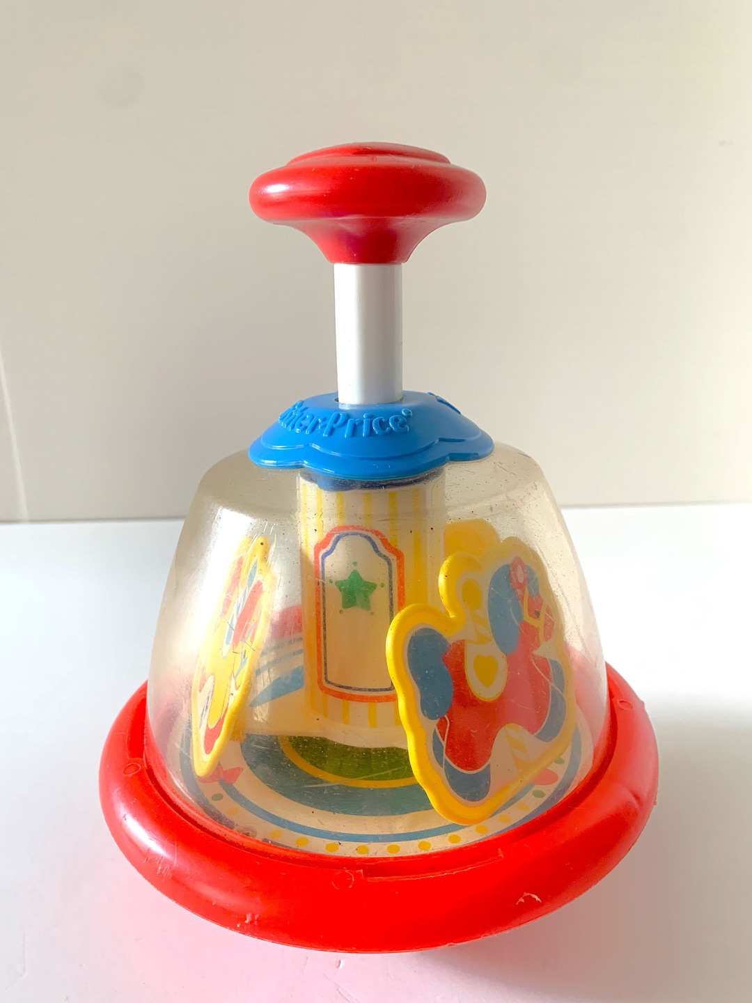 Vintage Fisher Price Push Down Carousel Top Baby Toy Etsy