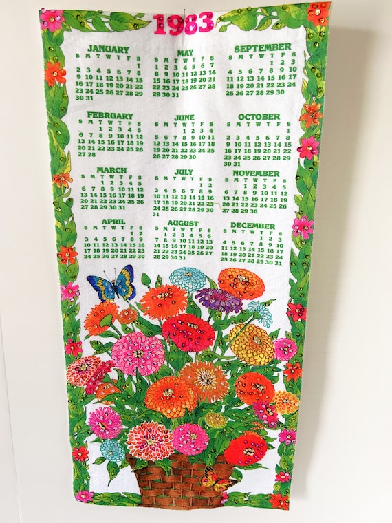 Vintage 1983 Sequined Calendar Pink Orange Zinnias - Etsy