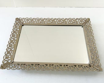 Vintage Brass Mirrored Vanity Tray