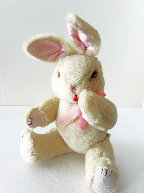 Vintage White Jointed Plush Bunny Red Eyes Midwest - Etsy