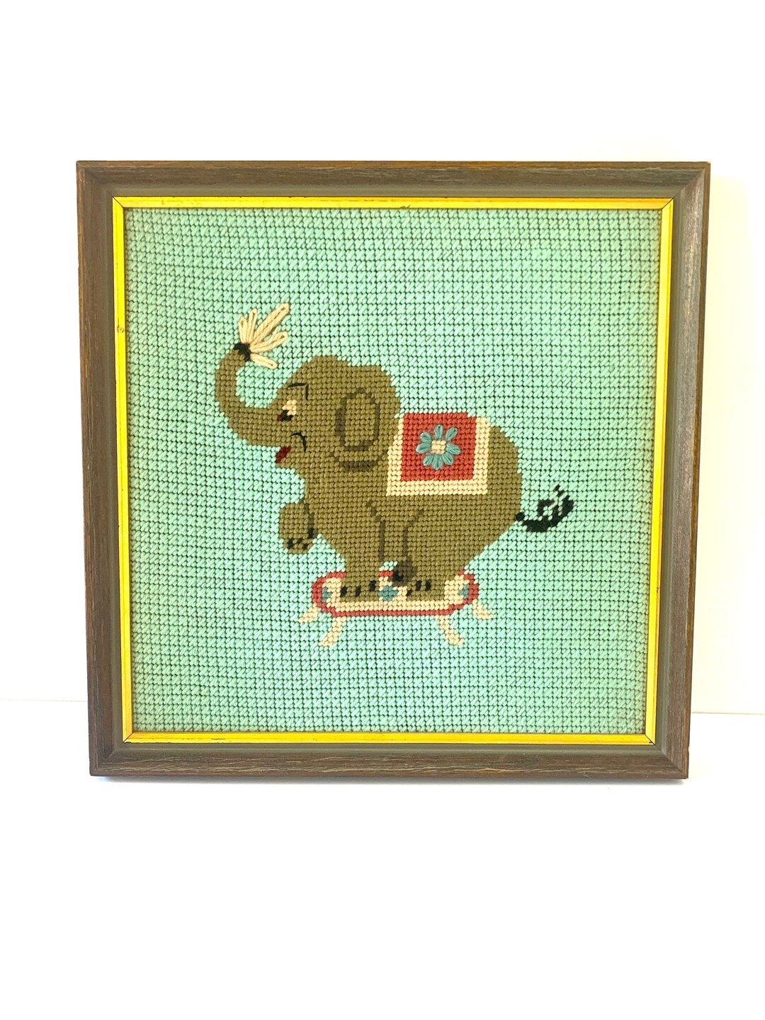 Vintage Cross Stitch Elephant Picture Etsy