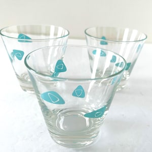 Vintage Retro Mid Century Federal Glass Atomic Amoeba Boomerang Glasses Turquoise Set of 3