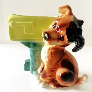 Vintage Royal Copley Ceramic Dog and Mailbox Planter/Vase