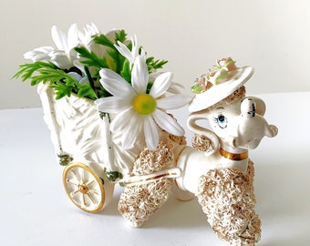 Vintage LEONON Keramik Pudel Blumentopf Spaghetti Zierleiste
