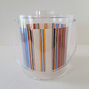 Vintage Lucite Acrylic Ice Bucket Nautical Stripes