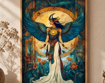 Bastet Goddess Wall Art – Art Nouveau Egyptian Mythology, Divine Feminine Decor